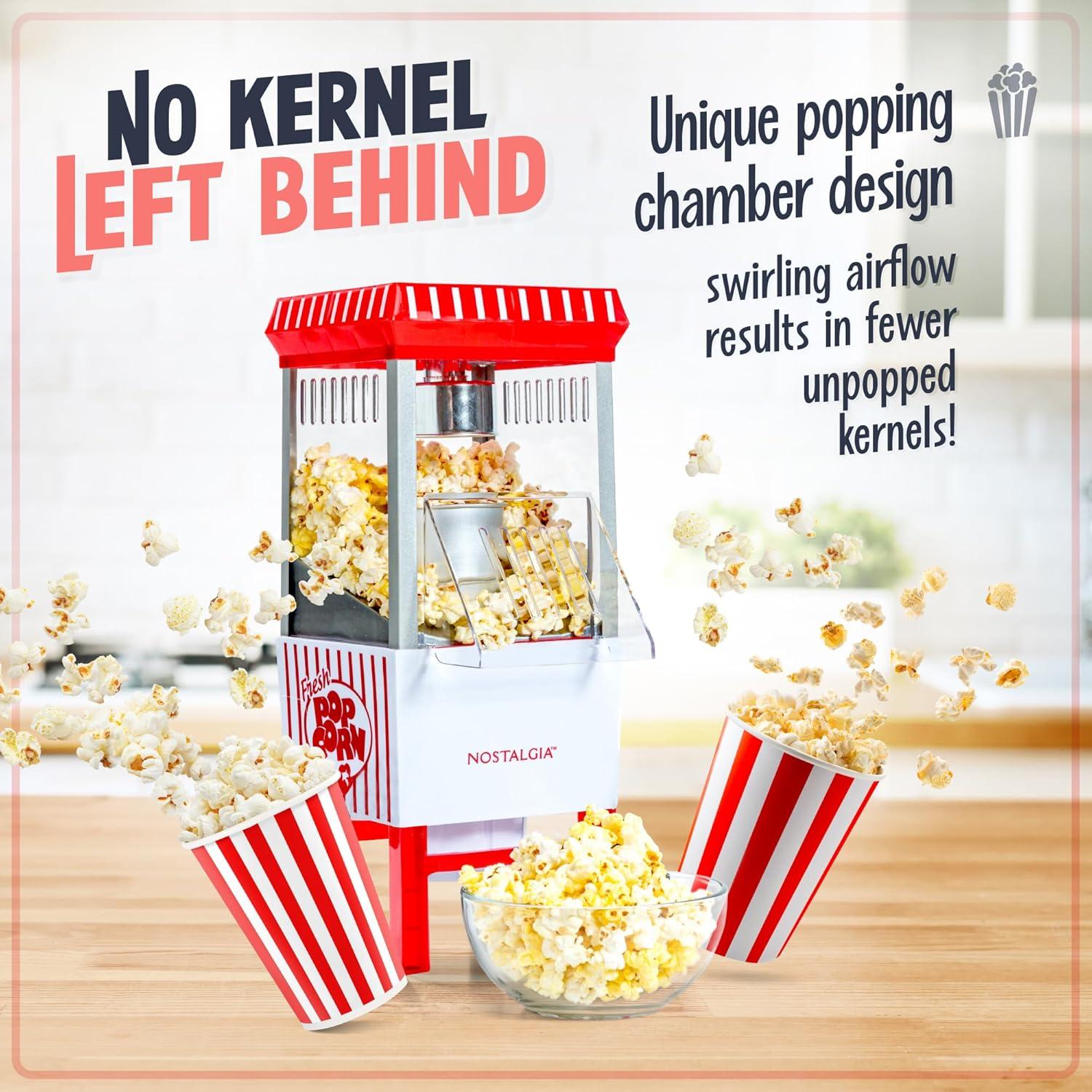 imageNostalgia Maker 12 Cups CocaCola Hot Air Popcorn Machine with Measuring Cap Oil Free Vintage Movie Theater Style White and RedWhiteRed
