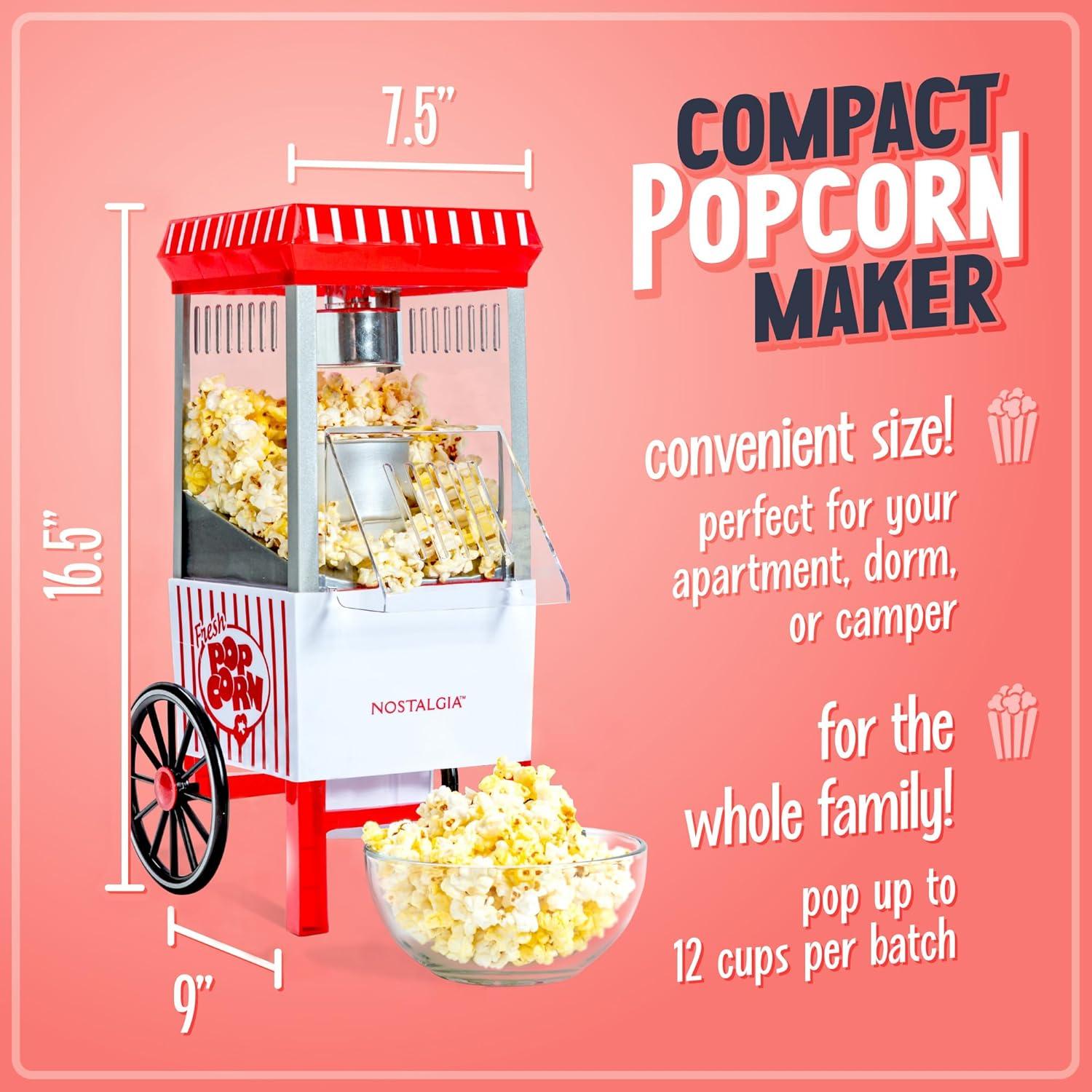 imageNostalgia Maker 12 Cups CocaCola Hot Air Popcorn Machine with Measuring Cap Oil Free Vintage Movie Theater Style White and RedWhiteRed