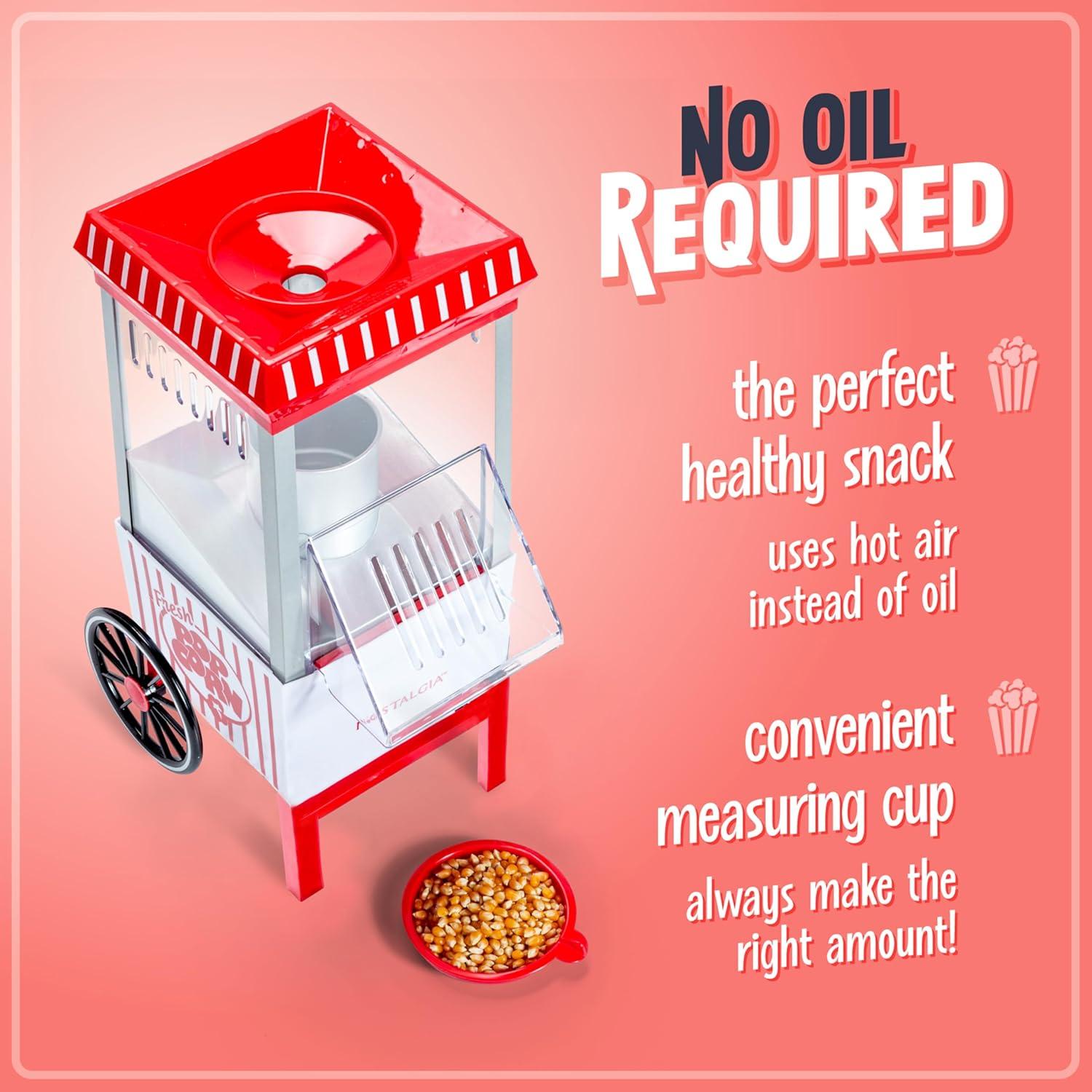 imageNostalgia Maker 12 Cups CocaCola Hot Air Popcorn Machine with Measuring Cap Oil Free Vintage Movie Theater Style White and RedWhiteRed