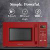 imageFarberware FM09SSE Classic Countertop Microwave Oven 900Watt with LED Lighting Child Lock Easy Clean Interior 09 Cu Ft Stainless Steel11 Cu Ft Red