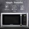 imageFarberware FMO11AHTBKBD1 Countertop 1000 Watts Microwave Oven with LED Lighting and Child LockPerfect for Apartments and DormsEasy Clean 11 cu ft Stainless Steel13 Cu Ft Stainless