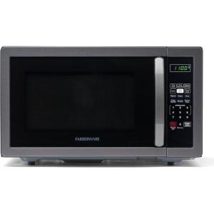 imageFarberware Countertop Microwave 1000 Watts 11 cu ft  Microwave Oven With LED Lighting and Child Lock  Perfect for Apartments and Dorms  Easy Clean Metallic RedBlack Stainless