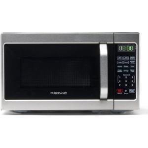 imageFarberware Countertop Microwave 700 Watts 07 Cu Ft  Microwave Oven With LED Lighting and Child Lock  Perfect for Apartments and Dorms  Easy Clean Grey Interior Retro BlackStainless Steel