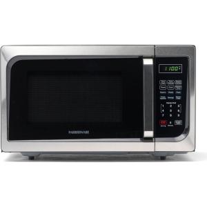 imageFarberware FM09SSE Classic Countertop Microwave Oven 900Watt with LED Lighting Child Lock Easy Clean Interior 09 Cu Ft Stainless Steel09 Cu Ft Stainless