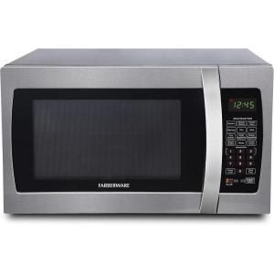 imageFarberware FM09SSE Classic Countertop Microwave Oven 900Watt with LED Lighting Child Lock Easy Clean Interior 09 Cu Ft Stainless Steel13 Cu Ft Stainless