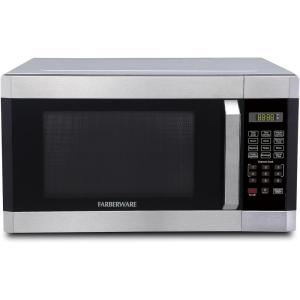 imageFarberware FM09SSE Classic Countertop Microwave Oven 900Watt with LED Lighting Child Lock Easy Clean Interior 09 Cu Ft Stainless Steel16 Cu Ft Silver