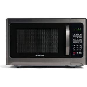 imageFarberware FMO11AHTBKBD1 Countertop 1000 Watts Microwave Oven with LED Lighting and Child LockPerfect for Apartments and DormsEasy Clean 11 cu ft Stainless Steel12 Cu Ft Black Stainless Grill