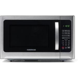 imageFarberware FMO11AHTBKBD1 Countertop 1000 Watts Microwave Oven with LED Lighting and Child LockPerfect for Apartments and DormsEasy Clean 11 cu ft Stainless Steel12 Cu Ft Stainless Grill