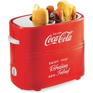 imageNostalgia CocaCola Hot Dog Roller Holds 8 Regular Sized or 4FootLong Hot Dogs and 6 Bun Capacity Stainless Steel Rollers Perfect For Breakfast Sausages Brats Taquitos Egg Rolls RedWhiteHot Dog Toaster