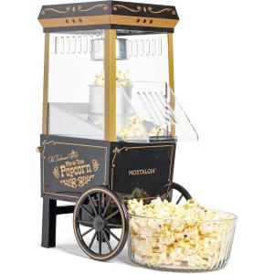 imageNostalgia Maker 12 Cups CocaCola Hot Air Popcorn Machine with Measuring Cap Oil Free Vintage Movie Theater Style White and RedBlack