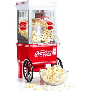 imageNostalgia Maker 12 Cups CocaCola Hot Air Popcorn Machine with Measuring Cap Oil Free Vintage Movie Theater Style White and RedCoke