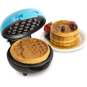 imageNostalgia MyMini Personal Electric Heart Turkey Waffle Maker 5Inch Cooking Surface Waffle Iron for Hash Browns French Toast Grilled Cheese Quesadilla Brownies Cookies RedSnowman