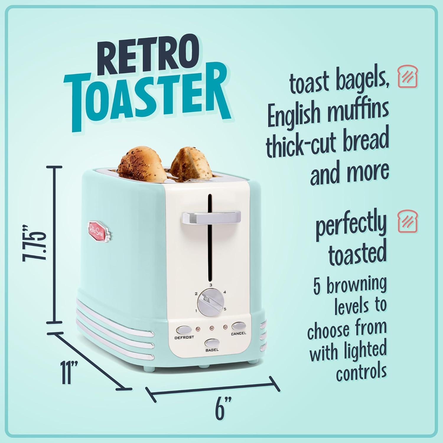 imageNostalgia Retro Wide 2Slice Toaster Vintage Design With Crumb Tray Cord Storage ampamp 5 Toasting Levels RedToaster Aqua