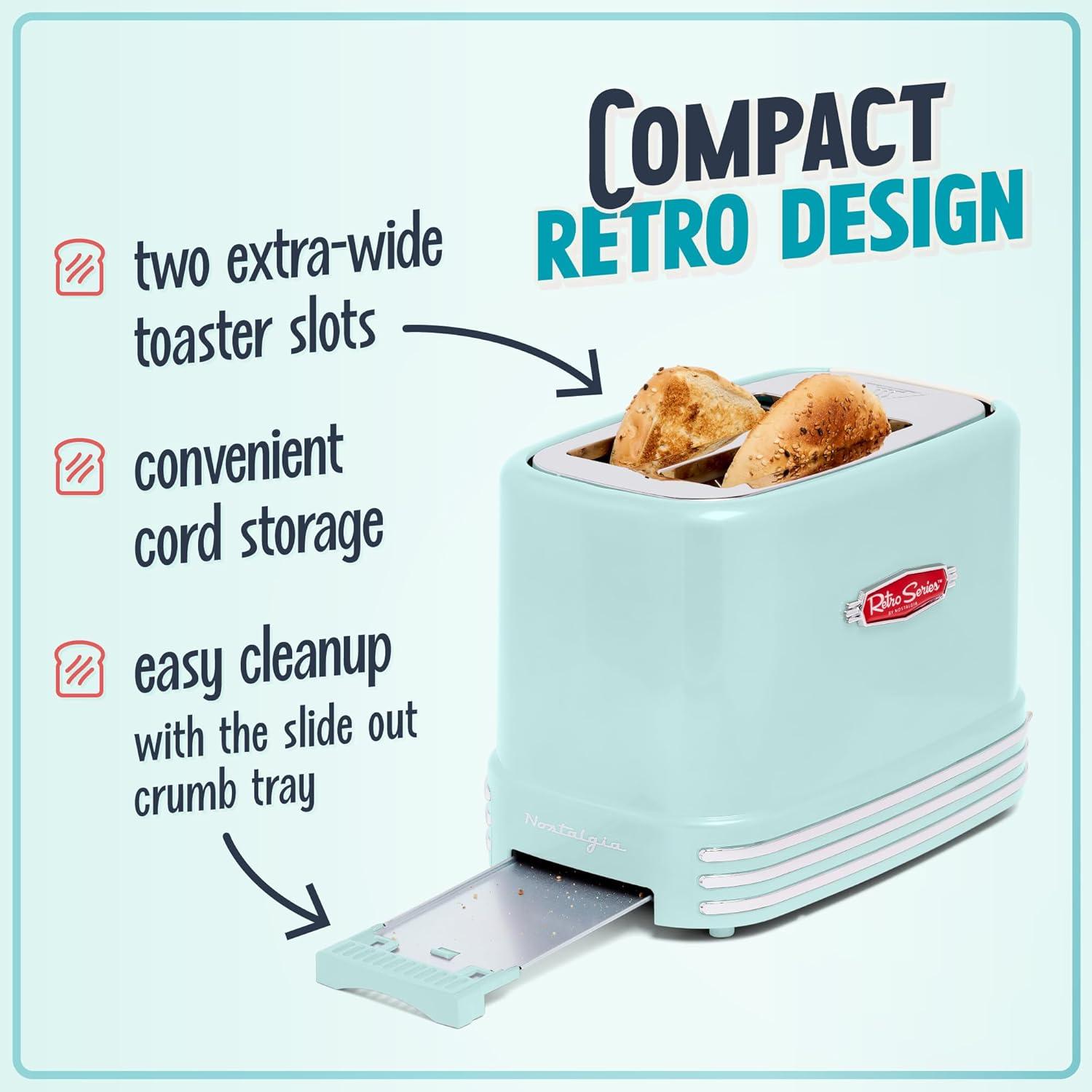 imageNostalgia Retro Wide 2Slice Toaster Vintage Design With Crumb Tray Cord Storage ampamp 5 Toasting Levels RedToaster Aqua