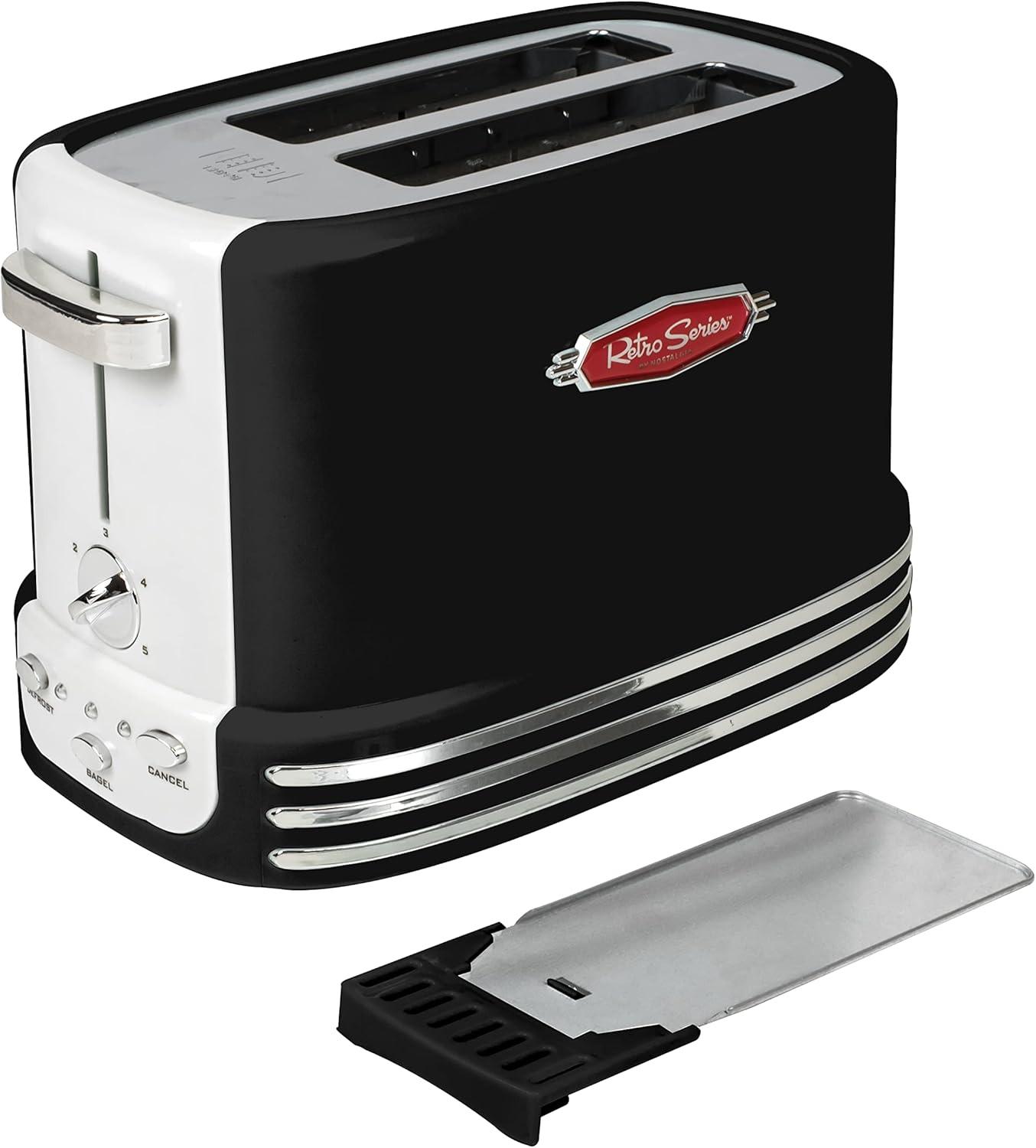imageNostalgia Retro Wide 2Slice Toaster Vintage Design With Crumb Tray Cord Storage ampamp 5 Toasting Levels RedToaster Black