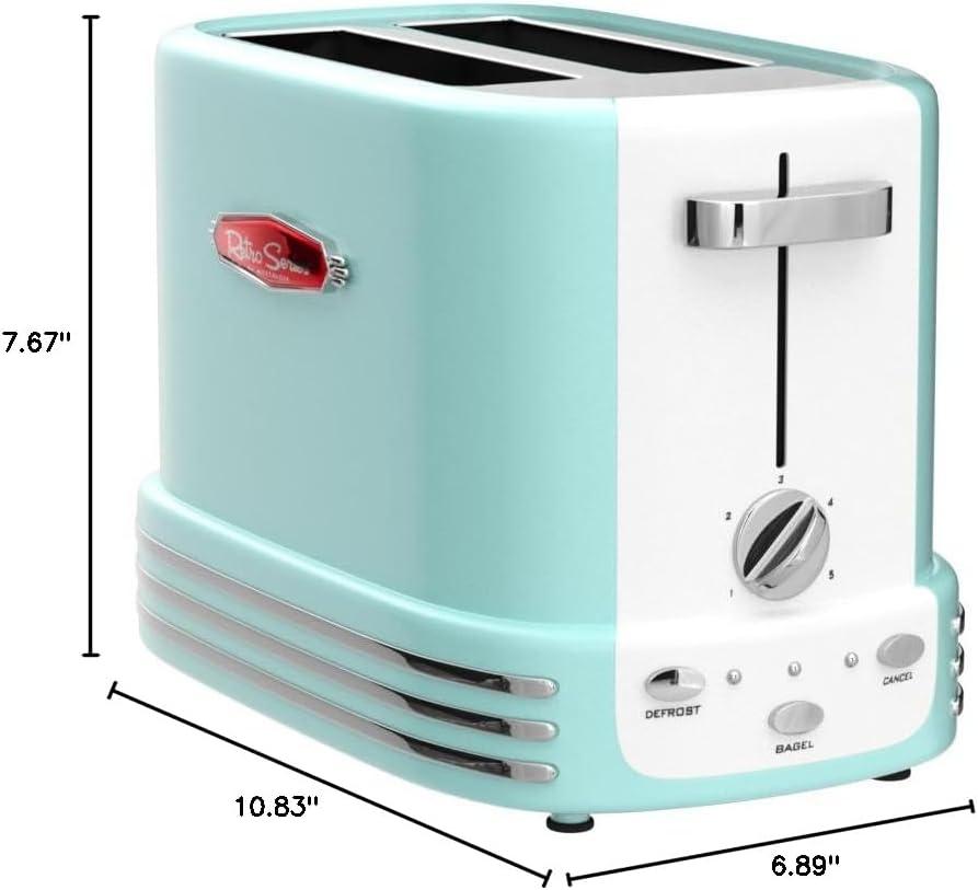 imageNostalgia Retro Wide 2Slice Toaster Vintage Design With Crumb Tray Cord Storage ampamp 5 Toasting Levels RedTurquoise