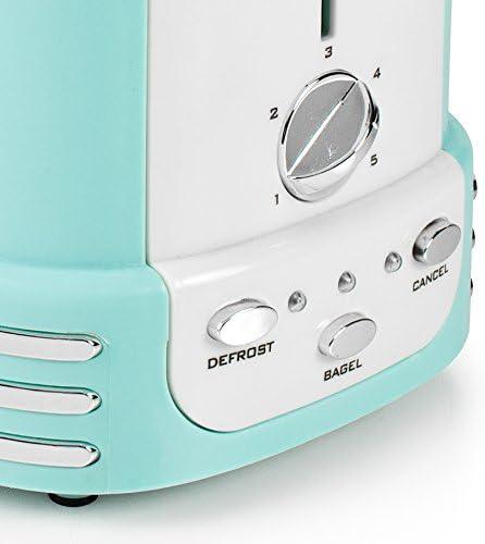 imageNostalgia Retro Wide 2Slice Toaster Vintage Design With Crumb Tray Cord Storage ampamp 5 Toasting Levels RedTurquoise