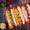 imageNostalgia 2 Slot Hot Dog and Bun Toaster with Mini Tongs Retro Toaster Cooker that Works Chicken Turkey Veggie Links Sausages Brats Metallic RedRed 4 Slot