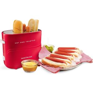 imageNostalgia 2 Slot Hot Dog and Bun Toaster with Mini Tongs Retro Toaster Cooker that Works Chicken Turkey Veggie Links Sausages Brats Metallic RedRed