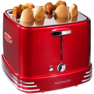 imageNostalgia 2 Slot Hot Dog and Bun Toaster with Mini Tongs Retro Toaster Cooker that Works Chicken Turkey Veggie Links Sausages Brats Metallic RedRed 4 Slot