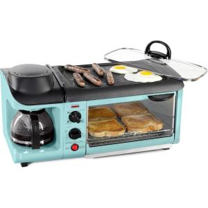 imageNostalgia 3in1 Breakfast Station  Includes Coffee Maker NonStick Griddle and 4Slice Toaster Oven  Versatile Breakfast Maker with Timer  RedAqua Breakfast Station