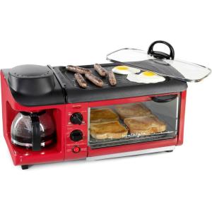 imageNostalgia 3in1 Breakfast Station  Includes Coffee Maker NonStick Griddle and 4Slice Toaster Oven  Versatile Breakfast Maker with Timer  RedRed Breakfast Station