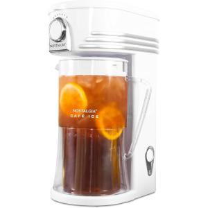 imageNostalgia CLIT3PLSAQ Classic Retro 3Quart Iced Tea ampamp Coffee Brewing System With DoubleInsulated Pitcher Auto ShutOff Perfect For Cold Lattes Lemonade Flavored WaterIncludes Reusable FilterAquaWhite