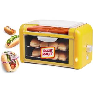 imageNostalgia Oscar Mayer Extra Large Countertop 8 Hot Dog Roller and Bun Toaster Oven  Stainless Steel Rollers and Nonstick Warming Racks  Adjustable TimerHot Dog Roller Yellow
