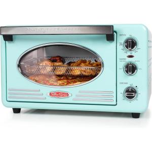 imageNostalgia Oven Toast AirFry Broil Functions Large Capacity Fits Slices of Bread Two 12 in PizzasIncludes Baking Pan and Frying Basket 21 Qt AquaAqua