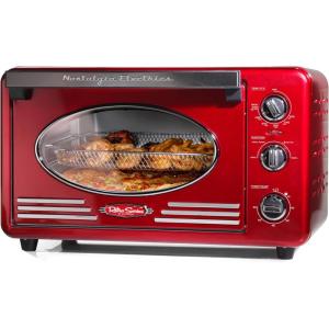 imageNostalgia Oven Toast AirFry Broil Functions Large Capacity Fits Slices of Bread Two 12 in PizzasIncludes Baking Pan and Frying Basket 21 Qt AquaToaster Oven Red