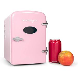 imageNostalgia RF6RRAQ Retro 6Can Personal Cooling and Heating Mini Refrigerator with Carry Handle for Home Office Car Boat or Dorm RoomIncludes ACDC Power Cords1 cubic feet AquaPink