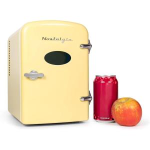 imageNostalgia RF6RRAQ Retro 6Can Personal Cooling and Heating Mini Refrigerator with Carry Handle for Home Office Car Boat or Dorm RoomIncludes ACDC Power Cords1 cubic feet AquaYellow