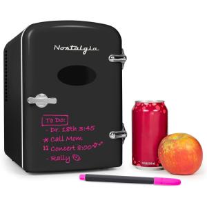 imageNostalgia RF6RRAQ Retro 6Can Personal Cooling and Heating Mini Refrigerator with Carry Handle for Home Office Car Boat or Dorm RoomIncludes ACDC Power Cords1 cubic feet AquaBlack