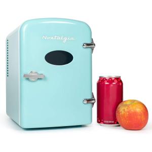 imageNostalgia RF6RRAQ Retro 6Can Personal Cooling and Heating Mini Refrigerator with Carry Handle for Home Office Car Boat or Dorm RoomIncludes ACDC Power Cords1 cubic feet AquaAqua