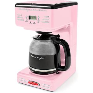 imageNostalgia Retro 12Cup Programmable Coffee Maker With LED Display Automatic ShutOff ampamp Keep Warm PauseAndServe Function PinkCoffee Maker Pink