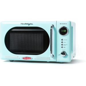 imageNostalgia Retro Compact Countertop Microwave Oven  07 Cu Ft  700Watts with LED Digital Display  Child Lock  Easy Clean Interior  OrangeAqua