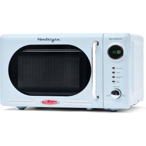 imageNostalgia Retro Compact Countertop Microwave Oven  07 Cu Ft  700Watts with LED Digital Display  Child Lock  Easy Clean Interior  OrangeBlue