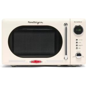imageNostalgia Retro Compact Countertop Microwave Oven  07 Cu Ft  700Watts with LED Digital Display  Child Lock  Easy Clean Interior  OrangeIvory
