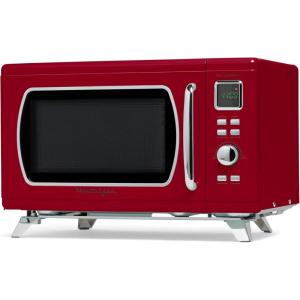 imageNostalgia Retro Compact Countertop Microwave Oven  07 Cu Ft  700Watts with LED Digital Display  Child Lock  Easy Clean Interior  OrangeRed