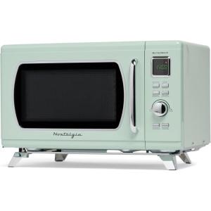 imageNostalgia Retro Compact Countertop Microwave Oven  07 Cu Ft  700Watts with LED Digital Display  Child Lock  Easy Clean Interior  OrangeSeafoam Green