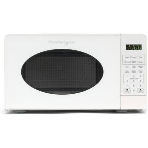 imageNostalgia Retro Compact Countertop Microwave Oven  07 Cu Ft  700Watts with LED Digital Display  Child Lock  Easy Clean Interior  OrangeWhite