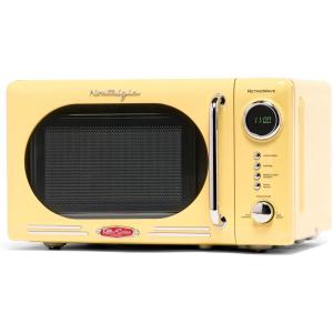imageNostalgia Retro Compact Countertop Microwave Oven  07 Cu Ft  700Watts with LED Digital Display  Child Lock  Easy Clean Interior  OrangeYellow