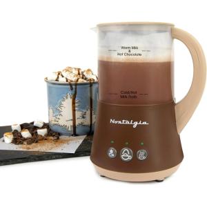 imageNostalgia Retro Frother and Hot Chocolate Maker and Dispenser 32 Oz for Coffees Lattes Cappuccinos RedBrown