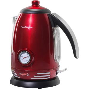 imageNostalgia Retro Stainless Steel Electric Tea And Water Kettle 17 Liters AutoShut Off ampamp BoilDry Protection Water Level Indicator Window AquaRed