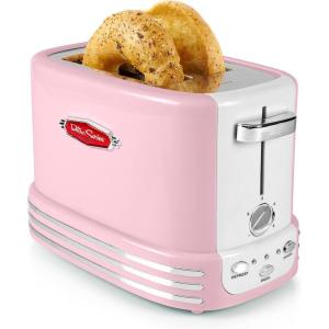 imageNostalgia Retro Wide 2Slice Toaster Vintage Design With Crumb Tray Cord Storage ampamp 5 Toasting Levels RedPink