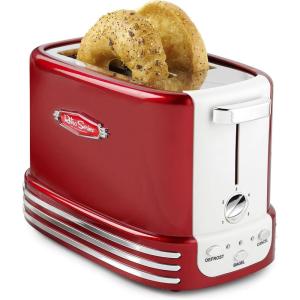 imageNostalgia Retro Wide 2Slice Toaster Vintage Design With Crumb Tray Cord Storage ampamp 5 Toasting Levels RedRed