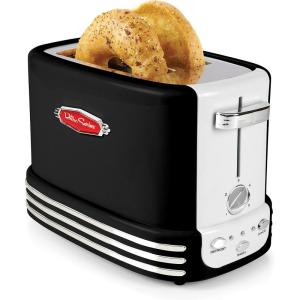imageNostalgia Retro Wide 2Slice Toaster Vintage Design With Crumb Tray Cord Storage ampamp 5 Toasting Levels RedToaster Black