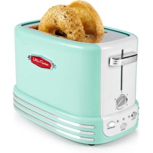 imageNostalgia Retro Wide 2Slice Toaster Vintage Design With Crumb Tray Cord Storage ampamp 5 Toasting Levels RedTurquoise
