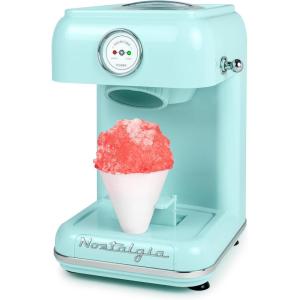 imageNostalgia SnowPro Electric Shaved Ice ampamp Snow Cone Maker 64Ounce Ice Shaving Capacity 4 Reusable Cones Side Shelves and Scoop IncludedAqua