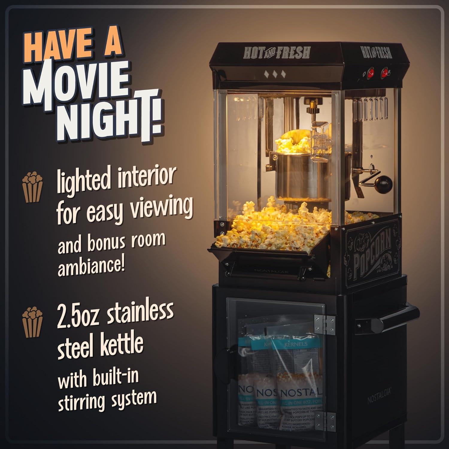 imageNostalgia Popcorn Maker Machine  Professional Cart With 25 Oz Kettle Makes Up to 10 Cups  Vintage Popcorn Machine Movie Theater Style  Retro RedBlack